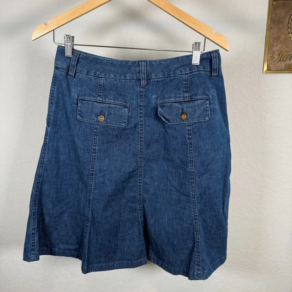 LL Bean Womens 4 Pet Dark Wash Denim A Line Skirt Paneled‎ Stretch 0GMF6